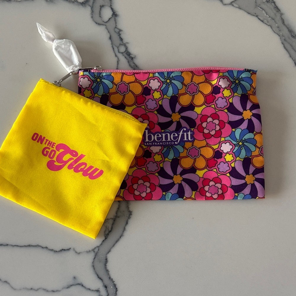 Benefit Vibrant Floral and Yellow Cosmetic makeup Bag Duo